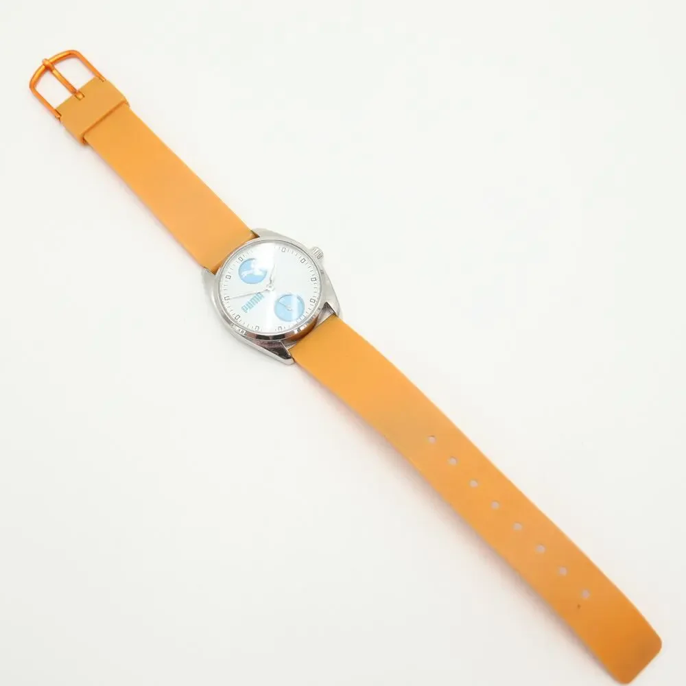 Puma Womens Blue White Sport Small Seconds Watch 29mm Orange Resin w New Battery